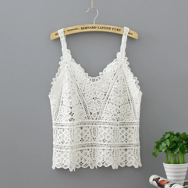 Cotton Crochet Tank Top Sexy Knitted Hollow Out Vest Crop Top Women Femme Vintage Backless Camisole Female 2023 Summer Clothes