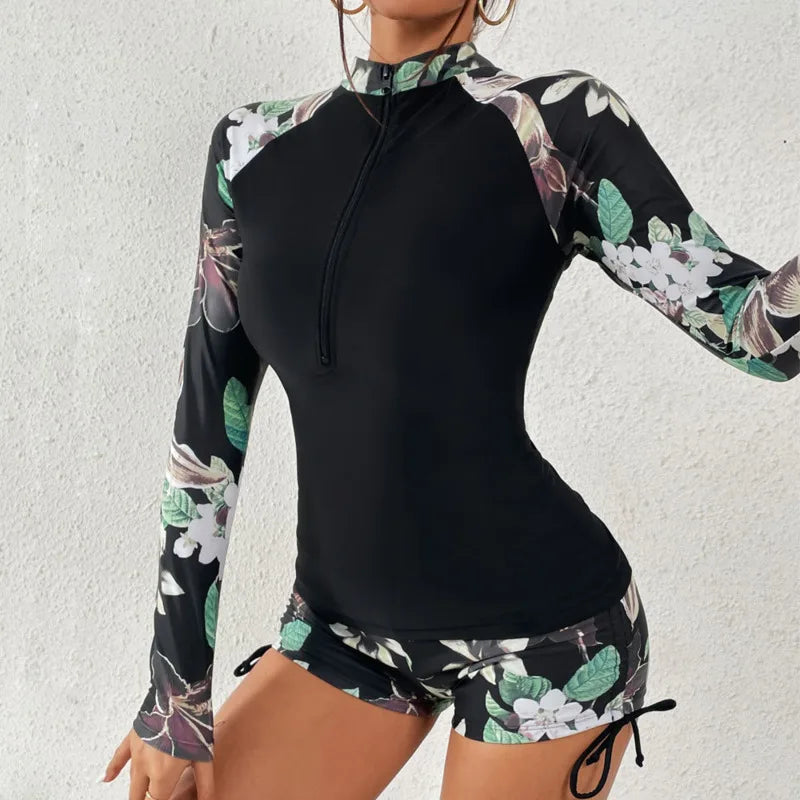 Female Swimsuit With Long Sleeves Swimwear Sports Surfing Tankini Set –  dudesky