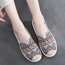 Load image into Gallery viewer, Ethnic Stripe Cloth Shoes Breathable Flat Sole Women's Single Shoes with One Step Lazy Canvas Shoes