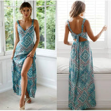 Load image into Gallery viewer, Women Sexy Backless Dress 2019 Summer Bohemian Floral Print Long Dresses Femal V Neck Vestidos Plus Size Lady Casual Clothes
