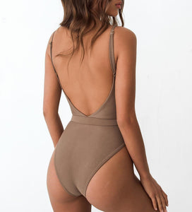 Solid Color Sexy Belt One-Piece Swimsuit