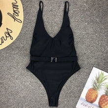 Load image into Gallery viewer, Solid Color Sexy Belt One-Piece Swimsuit