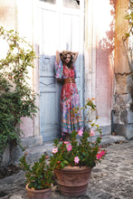 Load image into Gallery viewer, Bohemian Maxi Lotus Print V-Neck Long Dress