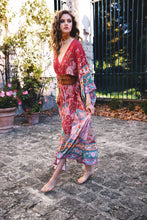 Load image into Gallery viewer, Bohemian Maxi Lotus Print V-Neck Long Dress