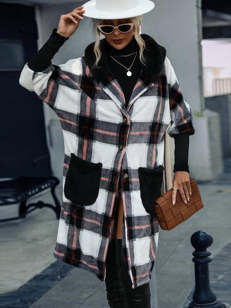 Loose Long Sleeve Extended Striped Wool Hooded Patchwork Jacket