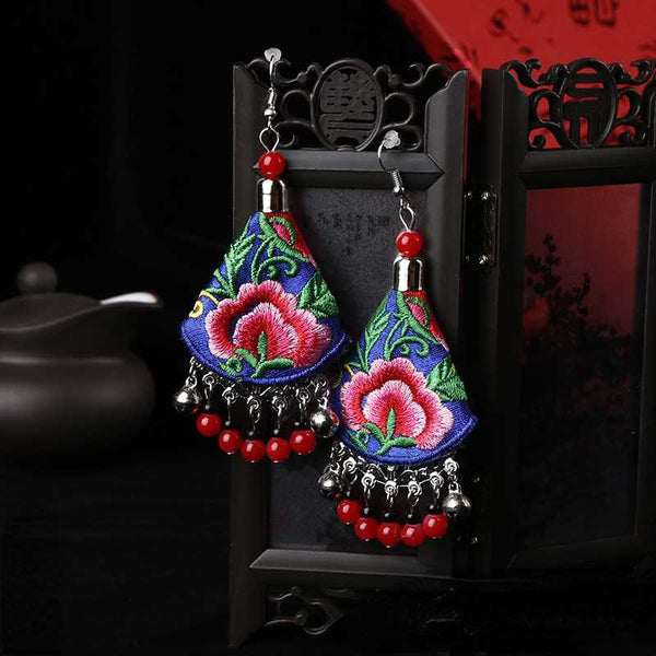 Ethnic Style Handmade Embroidered Earrings Ethnic Earrings Dance Accessories Ethnic Ornaments Peony Earrings