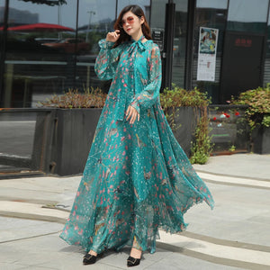 2023 New Arrives Chiffon Long Sleeve Floral Print Dress Boho Plus Size Women Beach Party Garden Maxi Dress Elegant Vestidos Robe