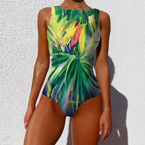 New Printed One-piece Swimsuit Classic Printed Lace Up Swimsuit Women's Push Up Flower One-piece Suit Beach Wear For Female