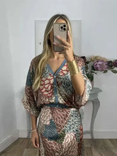 Load image into Gallery viewer, 2024 Women Elegant Print Stain Skirt Sets Fashion Loose V Neck Half Sleeve Shirt Two Pieces Suits Summer Chic Office Lady Outfit