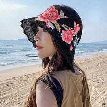 Load image into Gallery viewer, Spring and summer women&#39;s ethnic style embroidery cotton empty top beach hat sun protection face sun hat foldable sun hat