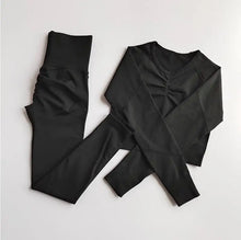 Load image into Gallery viewer, 2pcs Women Seamless Yoga Set Sport Suit Gymwear Workout Clothes Long Sleeve Gym Crop Top High Waist Leggings Fitness Sports Wear