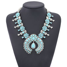 Load image into Gallery viewer, Bohemian Style Turquoise Flower Pendant Alloy Necklace
