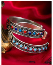 Load image into Gallery viewer, Ethnic Style Nepalese Handmade Jewelry Inlaid with Turquoise Retro Tibetan Jewelry Bracelet, Six-syllable mantra