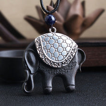 Load image into Gallery viewer, Versatile ethnic style retro black sandalwood elephant pendant with simple wax rope pendant