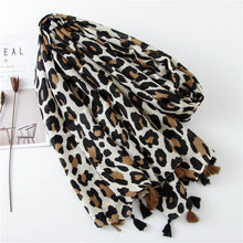 Load image into Gallery viewer, Classic Leopard Print Spring, Autumn, and Winter Long Versatile Cotton and Linen Scarf Dual Purpose Shawl