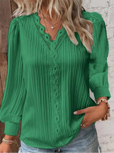 Load image into Gallery viewer, Women&#39;s Lace Stitching Shirt Loose Stitching V-neck Long Sleeve Pullover Chiffon Shirt Fall Top Simple Elegant Street Blouse