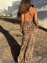 Load image into Gallery viewer, Leopard Print Long Dress Women Tulle Backless Slip Dress Woman Summer Sexy Holiday Dresses 2024 Vintage Midi Party Dresses