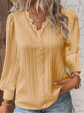Load image into Gallery viewer, Women&#39;s Lace Stitching Shirt Loose Stitching V-neck Long Sleeve Pullover Chiffon Shirt Fall Top Simple Elegant Street Blouse