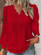 Load image into Gallery viewer, Women&#39;s Lace Stitching Shirt Loose Stitching V-neck Long Sleeve Pullover Chiffon Shirt Fall Top Simple Elegant Street Blouse
