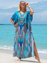 Load image into Gallery viewer, Bohemian Seaside Plus Size Print Kaftan Maxi Dress V Neck Slit Loose Robe Women 2024 Summer Beachwear Swimsuit Cover-ups Q1415