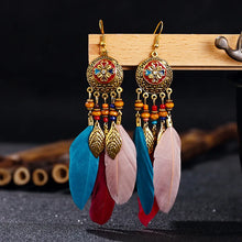 Load image into Gallery viewer, Bohemian Vintage Jewelry For Women 2024 Trendy Carved Leaf Feather Tassel Long Earrings