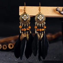 Load image into Gallery viewer, Bohemian Vintage Jewelry For Women 2024 Trendy Carved Leaf Feather Tassel Long Earrings