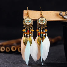 Load image into Gallery viewer, Bohemian Vintage Jewelry For Women 2024 Trendy Carved Leaf Feather Tassel Long Earrings