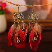 Load image into Gallery viewer, Bohemian Vintage Jewelry For Women 2024 Trendy Carved Leaf Feather Tassel Long Earrings