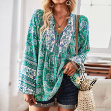 Load image into Gallery viewer, Boho Inspired Boho blouse floral print V-neck long sleeve blouse women chic women blouse Hippie bohemian style autumn women tops