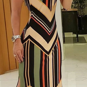 Colorful Striped Print Side Slit Maxi Dress Women Colorblock Sleeveless Slim Long Dresses