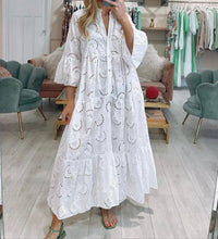 Load image into Gallery viewer, Dresses for Dresses Spring Summer Shirt Dress 2023 White dresses V-Neck Flared Sleeves Lace Hollow Solid Color Sexy Long Dresses