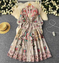 Load image into Gallery viewer, Elegant Lantern Sleeve Single-breasted Dress Bohemian Slim Waist Belt Fashion Dresses Women Vintage A-line Print Party Vestidos