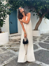 Load image into Gallery viewer, Elegant White V-neck Slit Maxi Dress For Women Fashion Backless Sleeveless Sling Dresses 2024 Summer Female Beach Vacation Robes