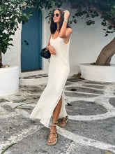 Load image into Gallery viewer, Elegant White V-neck Slit Maxi Dress For Women Fashion Backless Sleeveless Sling Dresses 2024 Summer Female Beach Vacation Robes
