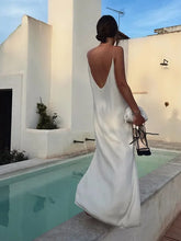Load image into Gallery viewer, Elegant White V-neck Slit Maxi Dress For Women Fashion Backless Sleeveless Sling Dresses 2024 Summer Female Beach Vacation Robes
