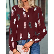 Load image into Gallery viewer, Fashion Woman Blouse Shirts For Women Stylish Top long Sleeve Feather Pattern Female Tops Elegant Chiffon Mujer Woman Clothes