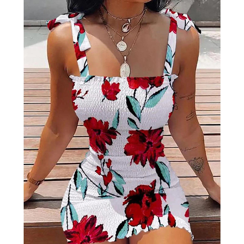 tight floral mini dress Floral Tight Camisole Dress For Women 2024 Spring Summer Beach Femal –  dudesky
