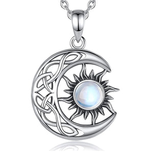 Huitan Aesthetic Sun and Moon Design Women's Pendant Necklace with Imitation Opal Stone Boho Style Beach Vocation Jewelry Gift