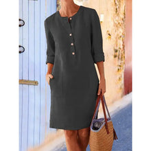 Load image into Gallery viewer, Women Casual Soild Long Sleeve Cotton and Linen Tunic Dress Vintage Straight Dress Long Sleeve Oversized Mini Dress