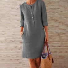 Load image into Gallery viewer, Women Casual Soild Long Sleeve Cotton and Linen Tunic Dress Vintage Straight Dress Long Sleeve Oversized Mini Dress