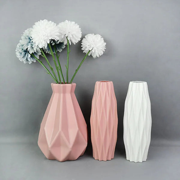 Modern Flower Vase White Pink Blue Plastic Vase Flower Pot Basket Nordic Home Living Room Decoration Ornament Flower Arrangement