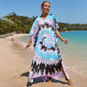 Hot Cotton Watermark Printed Beach Cover Up Robe Style Beach Vacation Sun Protection Bikini Cover Up