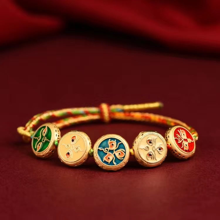 Tibetan Weaving Five-way God of Wealth Bracelet, Pure Hand-woven Cotton Thread Bracelet