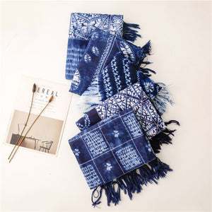 Dyed blue and white porcelain series cotton and linen scarf travel shawl literary accessories