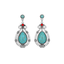 Load image into Gallery viewer, Tibetan Silver Art Retro Ethnic Style Turquoise Water Droplet Carved Earrings