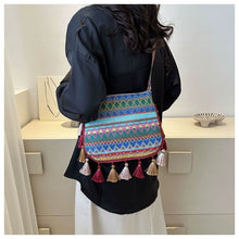 Load image into Gallery viewer, Small Fresh Ethnic Style Crossbody Bag for Women&#39;s New Fashion Versatile Wide Shoulder Strap Single Shoulder Bag Tassel Bucket Bag