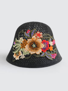 Ethnic embroidered flowers in summer breathable hollow sunscreen fisherman hat female sunshade Joker bucket hat Sun basin hat