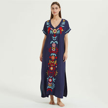 Load image into Gallery viewer, Artificial Cotton Embroidered Beach Cover Up, Long Robe Style Embroidered Dress, Beach Bikini Sun Protection Cover Up