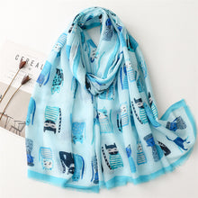 Load image into Gallery viewer, Spring and Autumn Sunscreen Cute Cat Paradise Printed Silk Scarf Satin Cotton Long Scarf