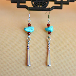 Female Turquoise Earrings Ancient Earrings Tibetan Miao Silver Exotic Ethnic Minority Simple Daily Earrings